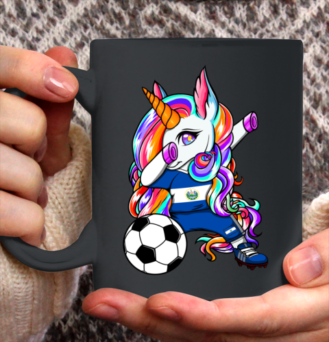 Dabbing Unicorn El Salvador Soccer Fans Jersey Flag Football Ceramic Mug 11oz