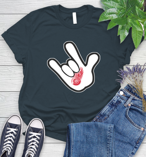 Detroit Red Wings NHL Hockey Mickey Rock Hand Disney Women's T-Shirt 8