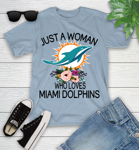 NFL Just A Woman Who Loves Miami Dolphins Football Sports Youth T-Shirt 6