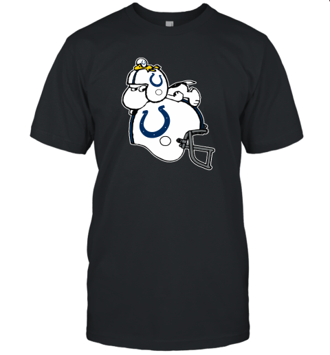 Snoopy And Woodstock Resting On Indianapolis Colts Helmet Unisex Jersey Tee