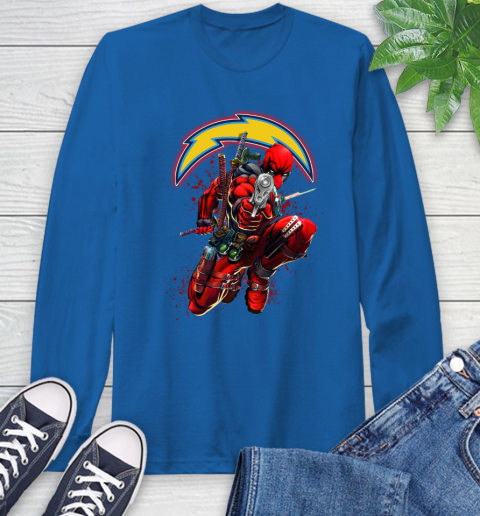 NFL Deadpool Marvel Comics Sports Football Los Angeles Chargers Long Sleeve T-Shirt 9