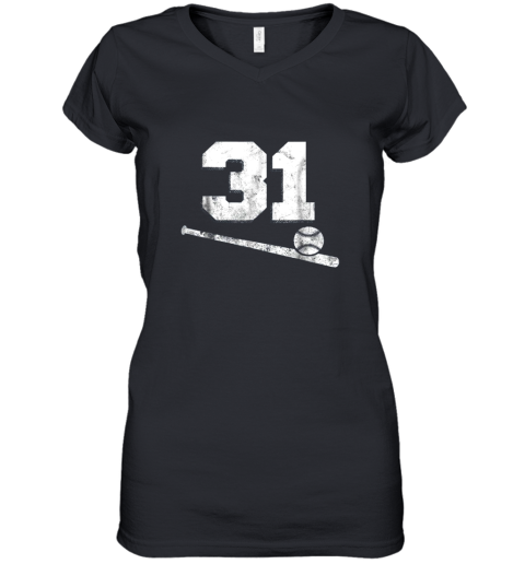 Vintage Baseball Jersey Number 31 Shirt Player Number Women's V-Neck T-Shirt