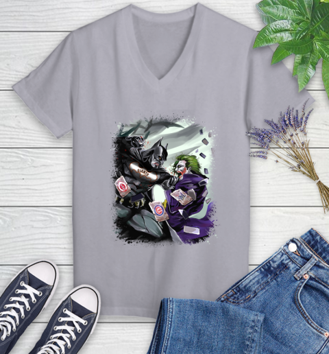 San Francisco Giants MLB Baseball Batman Fighting Joker DC Comics Women's V-Neck T-Shirt 4