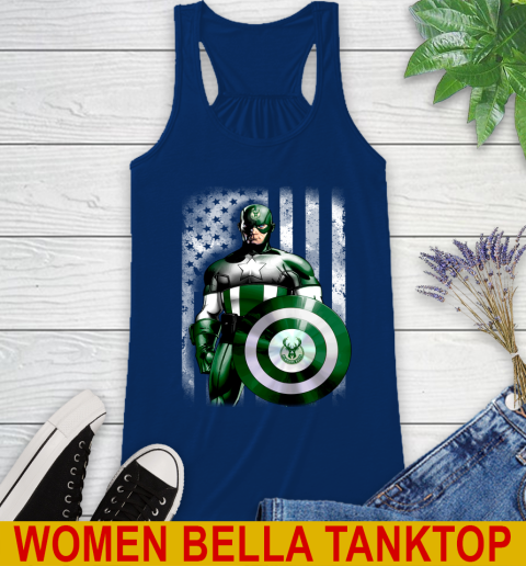 Milwaukee Bucks NBA Basketball Captain America Marvel Avengers American Flag Shirt Racerback Tank 7