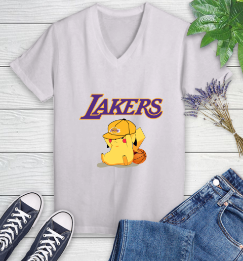 NBA Pikachu Basketball Sports Los Angeles Lakers Women's V-Neck T-Shirt