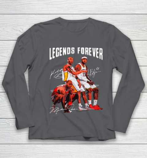 Kobe Bryant Lebron James And Michael Jordan Legends Forever Signatures Youth Long Sleeve 6