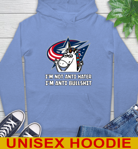 Columbus Blue Jackets NHL Hockey Unicorn I'm Not Anti Hater I'm Anti Bullshit Hoodie 11