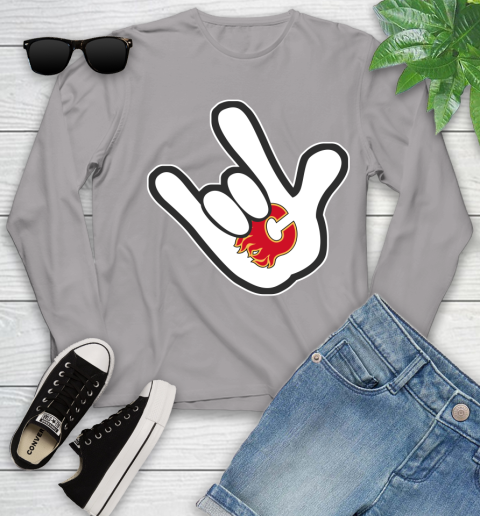 Calgary Flames NHL Hockey Mickey Rock Hand Disney Youth Long Sleeve 5