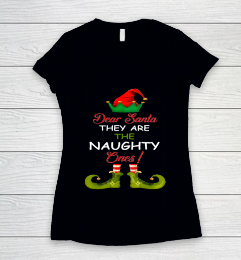 Dear Santa They Are Naughty Funny Christmas ELF Style Women's V-Neck T-Shirt
