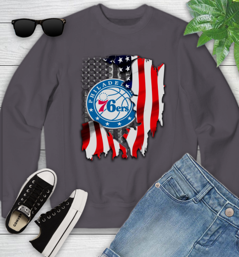 Philadelphia 76ers NBA Basketball American Flag Youth Sweatshirt 5