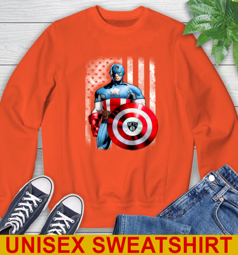 Brooklyn Nets NBA Basketball Captain America Marvel Avengers American Flag Shirt Sweatshirt 3