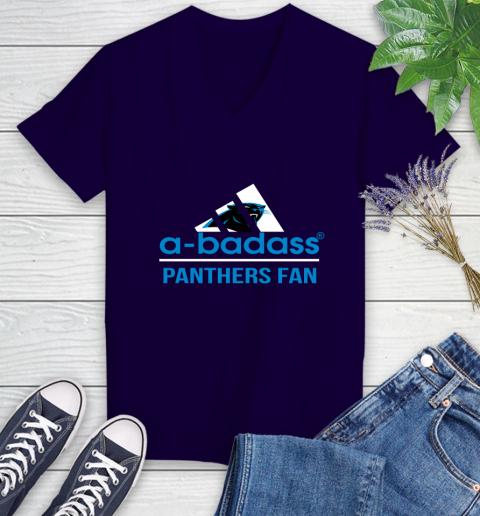 Carolina Panthers NFL Football A Badass Adidas Adoring Fan Sports Women's V-Neck T-Shirt 3