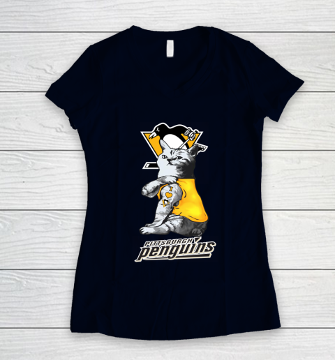 NHL My Cat Loves Pittsburgh Penguins Hockey Women's V-Neck T-Shirt 2