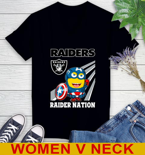 NFL Football Oakland Raiders Captain America Marvel Avengers Minion Shirt Women's V-Neck T-Shirt