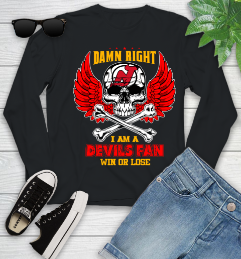 NHL Damn Right I Am A New Jersey Devils Win Or Lose Skull Hockey Sports Youth Long Sleeve