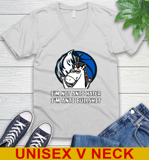 Dallas Mavericks NBA Basketball Unicorn I'm Not Anti Hater I'm Anti Bullshit V-Neck T-Shirt