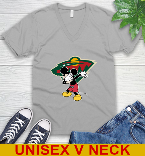Minnesota Wild NHL Hockey Dabbing Mickey Disney Sports V-Neck T-Shirt 4