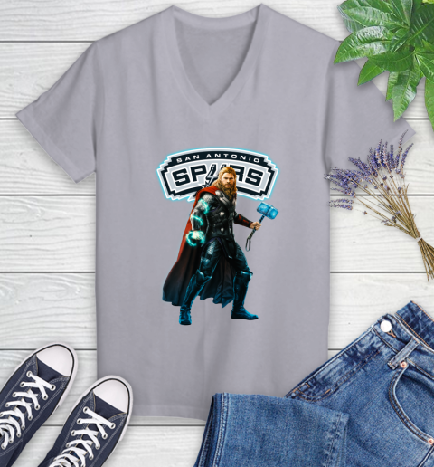 NBA Thor Avengers Endgame Basketball San Antonio Spurs Women's V-Neck T-Shirt 4