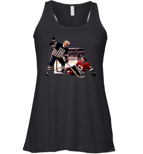 Trump Defeating Justin Trudeau Funny Hockey Racerback Tank