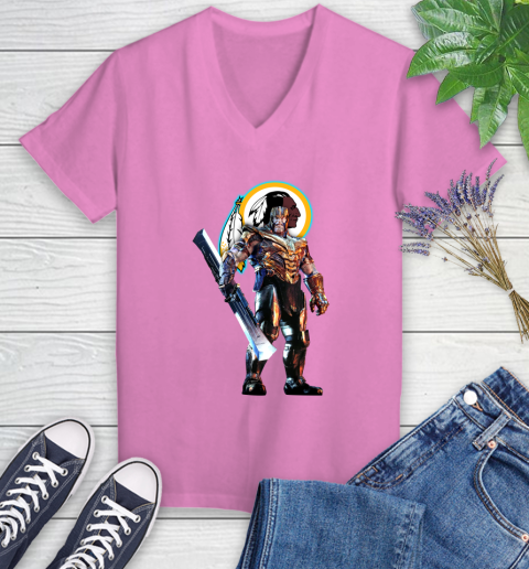NFL Thanos Gauntlet Avengers Endgame Football Washington Redskins Women's V-Neck T-Shirt 14