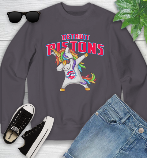 Detroit Pistons NBA Basketball Funny Unicorn Dabbing Sports Youth Sweatshirt 6