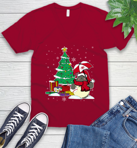 Cincinnati Reds MLB Baseball Cute Tonari No Totoro Christmas Sports (1) V-Neck T-Shirt 7