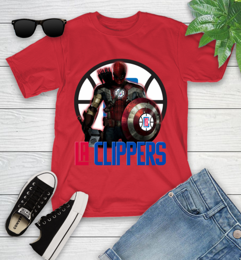 LA Clippers NBA Basketball Captain America Thor Spider Man Hawkeye Avengers Youth T-Shirt 10