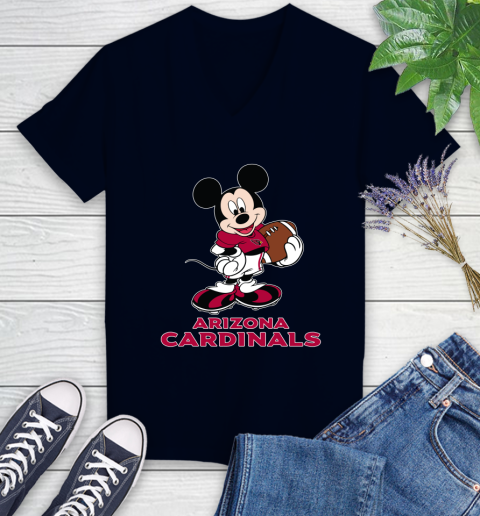 NFL Football Arizona Cardinals Cheerful Mickey Mouse Shirt Women's V-Neck T-Shirt 3
