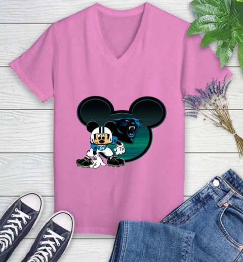 NFL Carolina Panthers Mickey Mouse Disney Football T Shirt Women's V-Neck T-Shirt 14