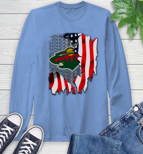Minnesota Wild NHL Hockey American Flag Long Sleeve T-Shirt 12