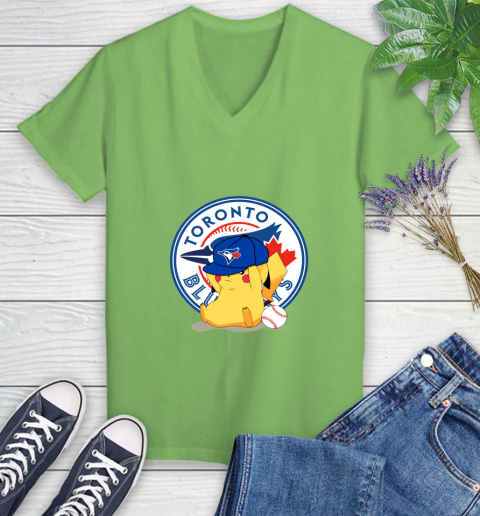 MLB Pikachu Baseball Sports Toronto Blue Jays Women's V-Neck T-Shirt 11