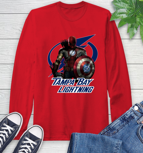 NHL Captain America Thor Spider Man Hawkeye Avengers Endgame Hockey Tampa Bay Lightning Long Sleeve T-Shirt 10