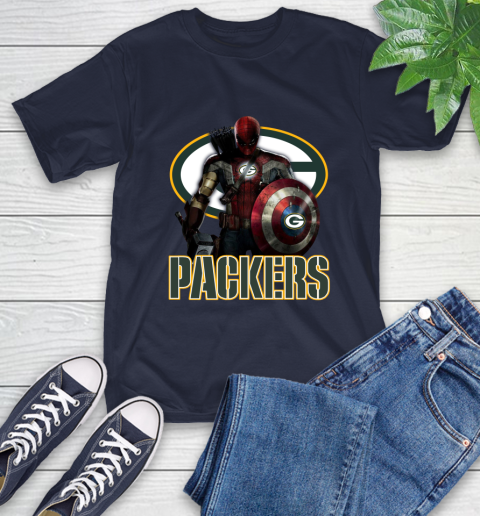 NFL Captain America Thor Spider Man Hawkeye Avengers Endgame Football Green Bay Packers T-Shirt 4