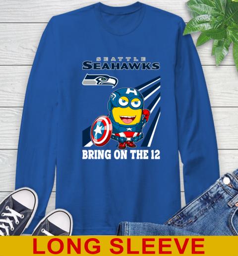 NFL Football Seattle Seahawks Captain America Marvel Avengers Minion Shirt Long Sleeve T-Shirt 11
