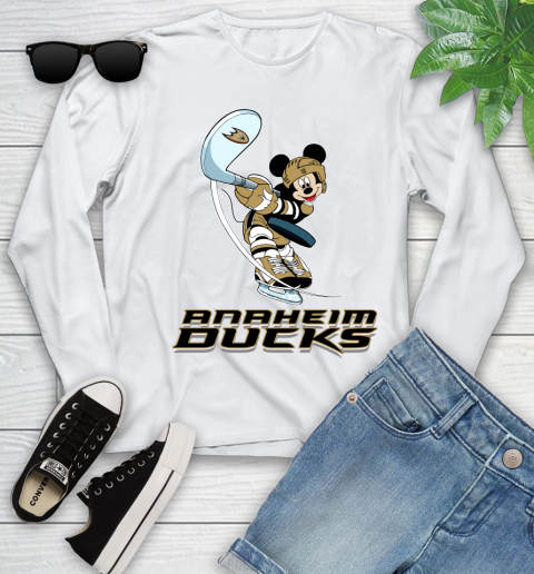 NHL Hockey Anaheim Ducks Cheerful Mickey Mouse Shirt Youth Long Sleeve 2