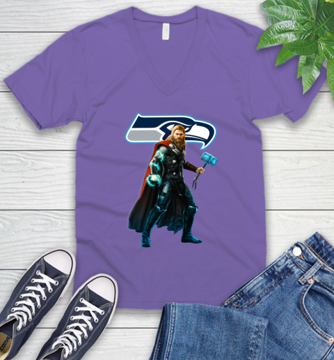 NFL Thor Avengers Endgame Football Seattle Seahawks V-Neck T-Shirt 9