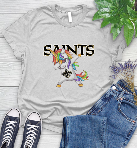 New Orleans Saints NFL Football Funny Unicorn Dabbing Sports Women's T-Shirt