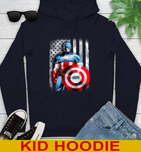San Antonio Spurs NBA Basketball Captain America Marvel Avengers American Flag Shirt Youth Hoodie - Image 4