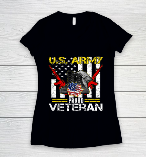 Veteran Shirt U S Army Proud Veteran With American Flag Gifts Veteran Day Women's V-Neck T-Shirt