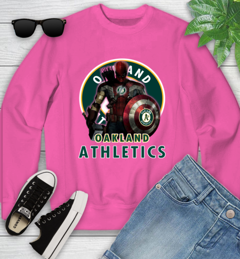 MLB Captain America Thor Spider Man Hawkeye Avengers Endgame Baseball Oakland Athletics Youth Sweatshirt 7