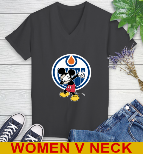 Edmonton Oilers NHL Hockey Dabbing Mickey Disney Sports Women's V-Neck T-Shirt 9