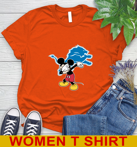 Detroit Lions NFL Football Dabbing Mickey Disney Sports Women's T-Shirt 4