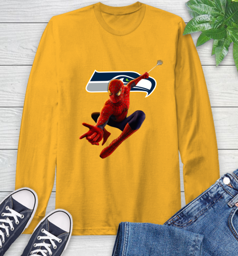 NFL Spider Man Avengers Endgame Football Seattle Seahawks Long Sleeve T-Shirt 3