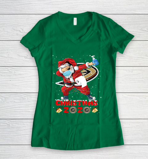 Anaheim Ducks Funny Santa Claus Dabbing Christmas 2020 NHL Women's V-Neck T-Shirt 3