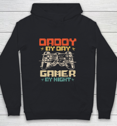 Daddy By Day Gamer By Night Funny Dad Jokes Vintage Gaming Youth Hoodie