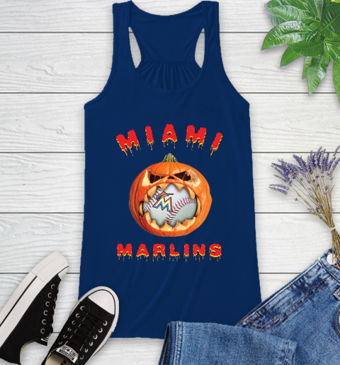 MLB Miami Marlins Halloween Pumpkin Baseball Sports Racerback Tank 9