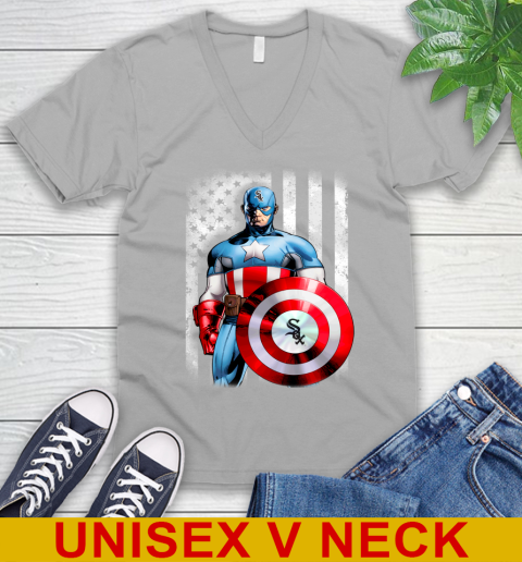 Chicago White Sox MLB Baseball Captain America Marvel Avengers American Flag Shirt V-Neck T-Shirt 3