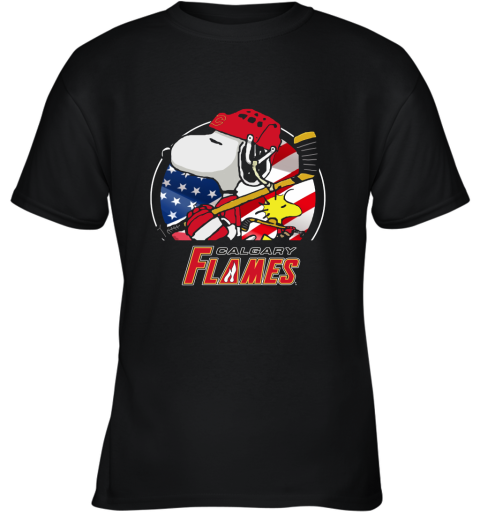 Calgary Flames Ice Hockey Snoopy And Woodstock NHL Youth T-Shirt