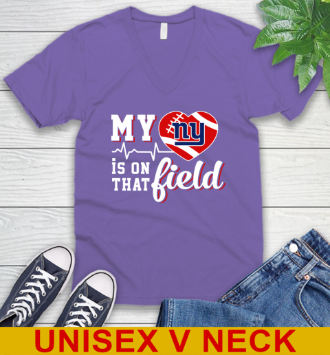 NFL My Heart Is On That Field Football Sports New York Giants V-Neck T-Shirt 8