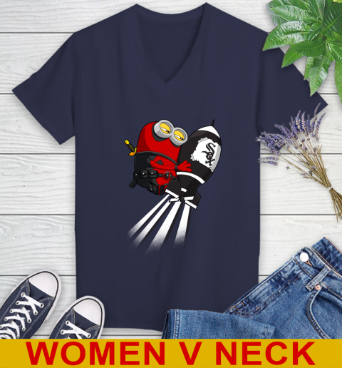 MLB Baseball Chicago White Sox Deadpool Minion Marvel Shirt Women's V-Neck T-Shirt 12